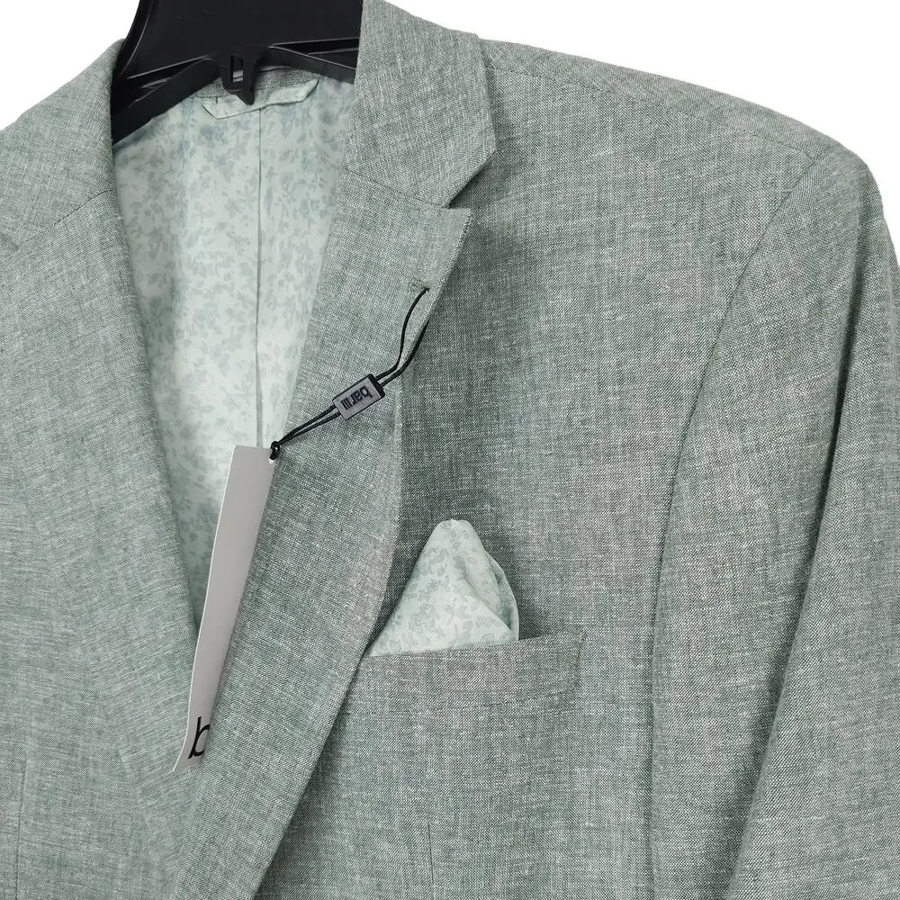 Bar III Mens Slim Fit Suit Jacket Blazer 44R Green Solid Linen Cotton Blend NWT